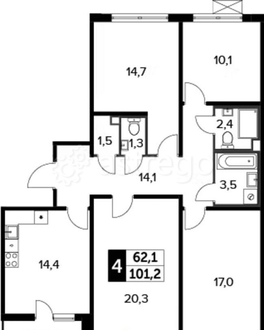 4-комн. квартира, 101.2 м2, 11/14 эт. Москва - изображение 7