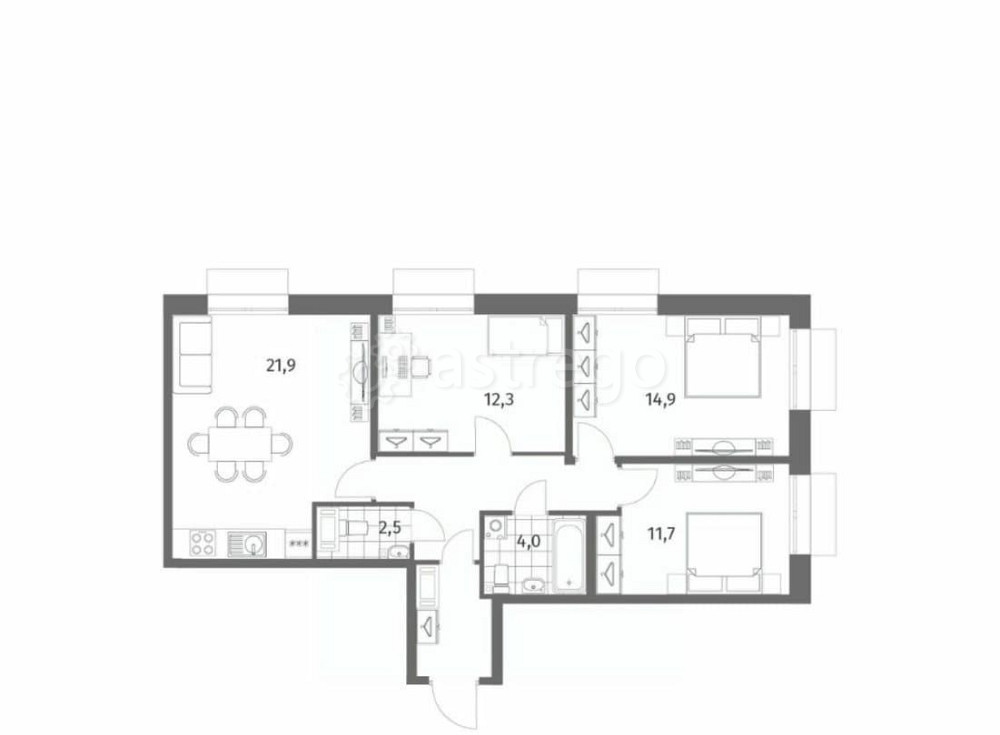 3-комн. квартира, 79 м2, 3/13 эт. Санкт-Петербург - изображение 3