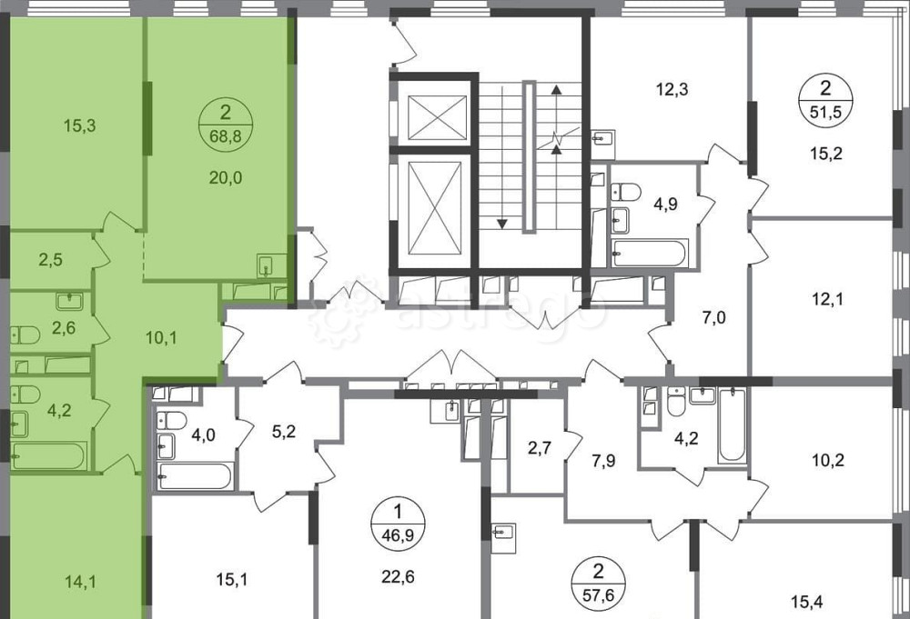 2-комн. квартира, 68 м2, 3/17 эт. Москва - изображение 7