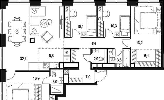 4-комн. квартира, 116 м2, 32/48 эт. Москва