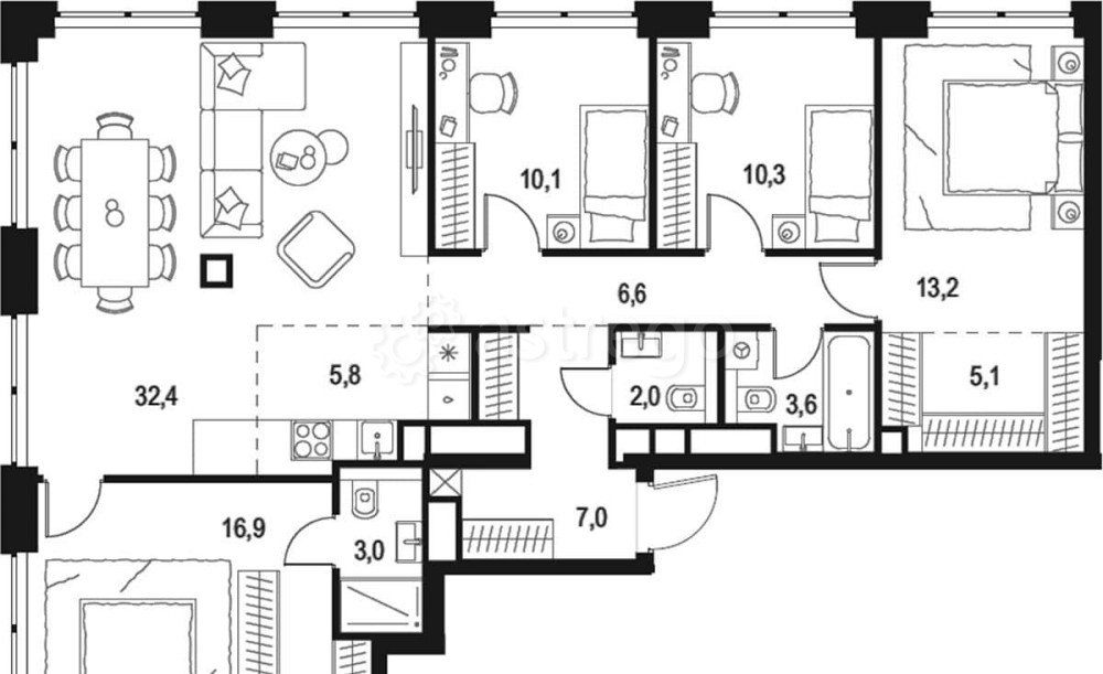 4-комн. квартира, 116 м2, 32/48 эт. Москва - изображение 1