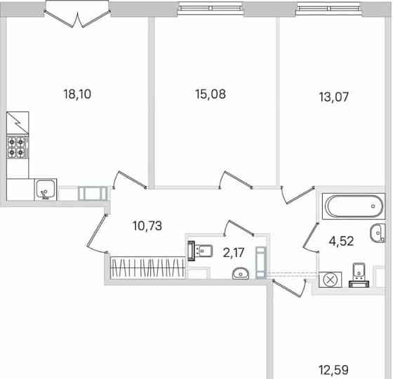 3-комн. квартира, 78.09 м2, 3/4 эт. Санкт-Петербург