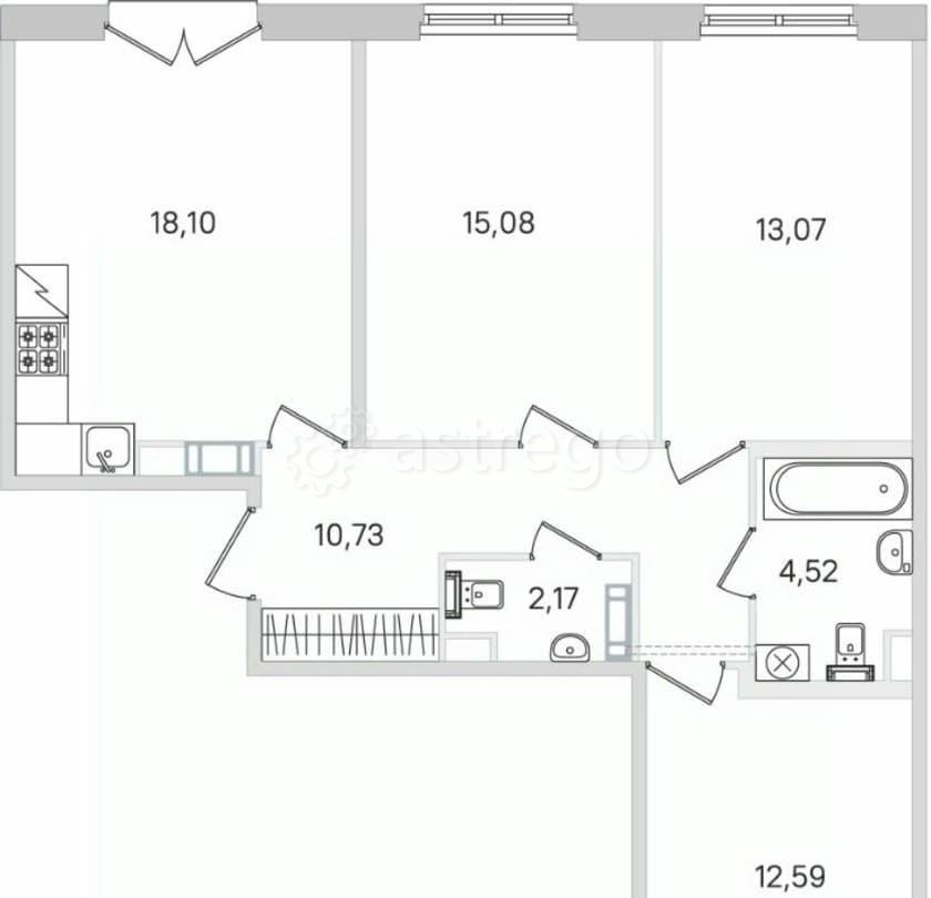3-комн. квартира, 78.09 м2, 3/4 эт. Санкт-Петербург - изображение 1