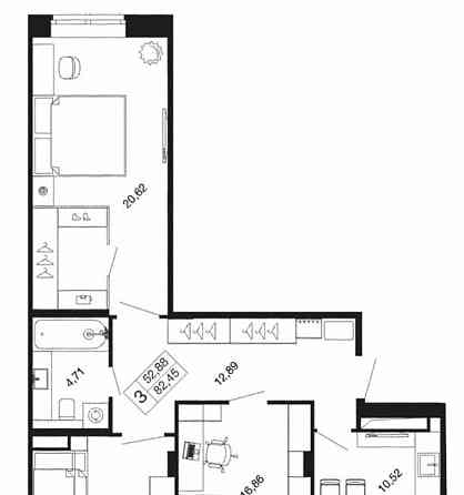 3-комн. квартира, 82.45 м2, 4/9 эт. Апрелевка