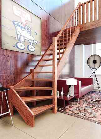 Деревянная лестница с поворотом ЛЕС-07 универсальная маршевая Новосибирск