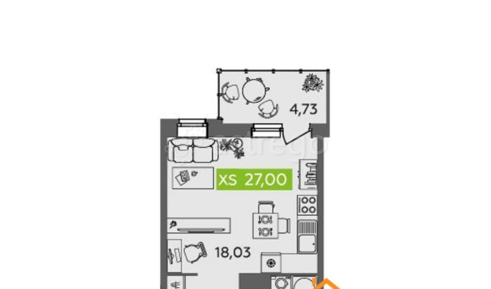 Студия, 27 м2, 9/9 эт. Северодвинск - изображение 1