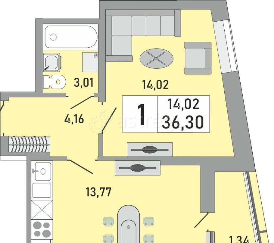 1-комн. квартира, 36.3 м2, 20/24 эт. Уфа - изображение 1