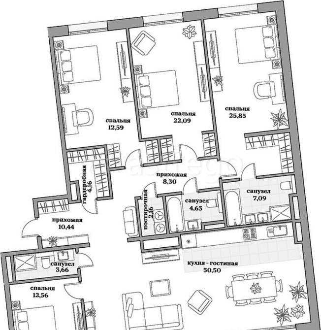 4-комн. квартира, 175.95 м2, 6/6 эт. Москва - изображение 1