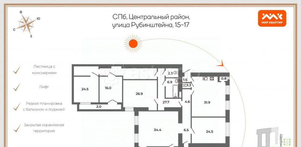 6-комн. квартира, 242.5 м2, 6/6 эт. Санкт-Петербург - изображение 2