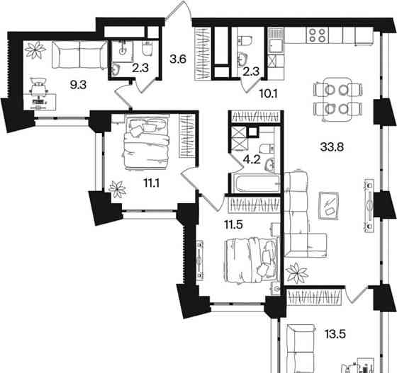 4-комн. квартира, 101.7 м2, 22/26 эт. Москва