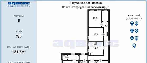 5-комн. квартира, 121.6 м2, 2/5 эт. Санкт-Петербург