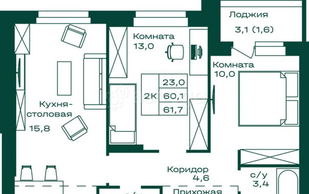2-комн. квартира, 61.7 м2, 6/8 эт. Майма - изображение 7