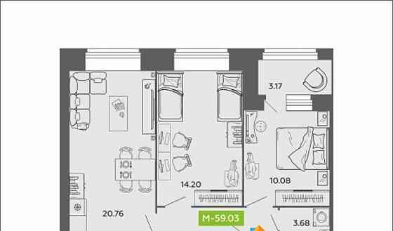 2-комн. квартира, 59.03 м2, 8/11 эт. Архангельск