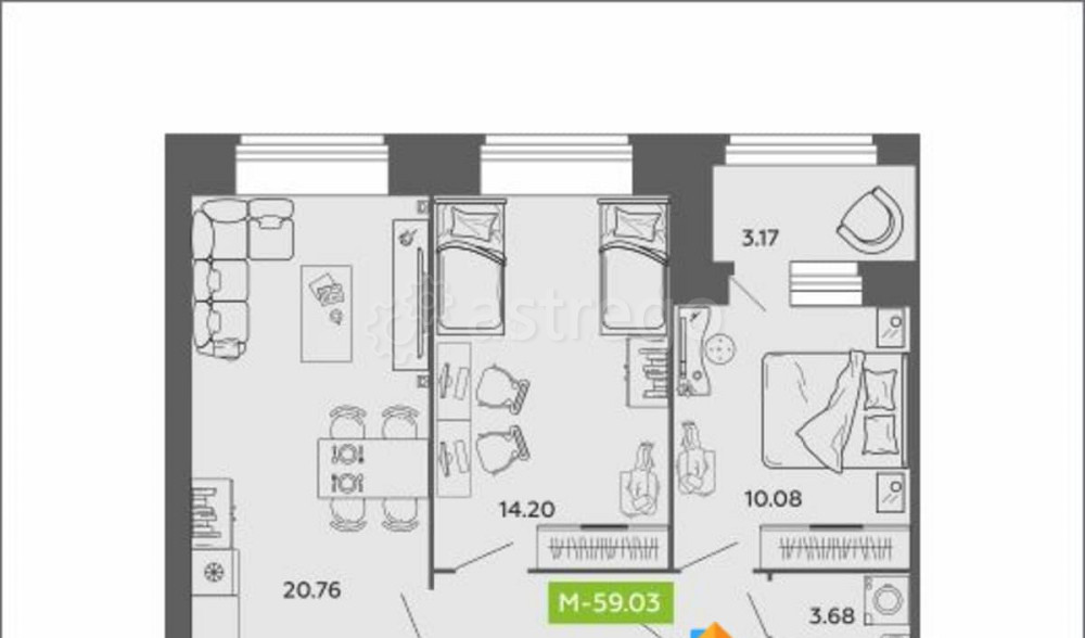 2-комн. квартира, 59.03 м2, 8/11 эт. Архангельск - изображение 1