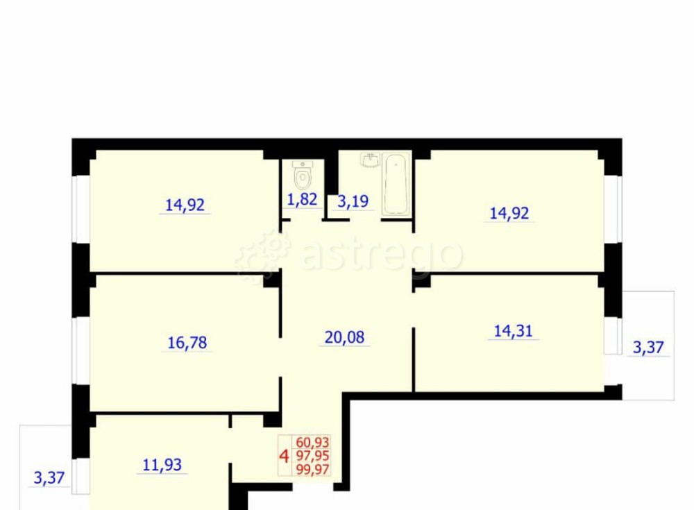 4-комн. квартира, 99.97 м2, 5/9 эт. Красноярск - изображение 1