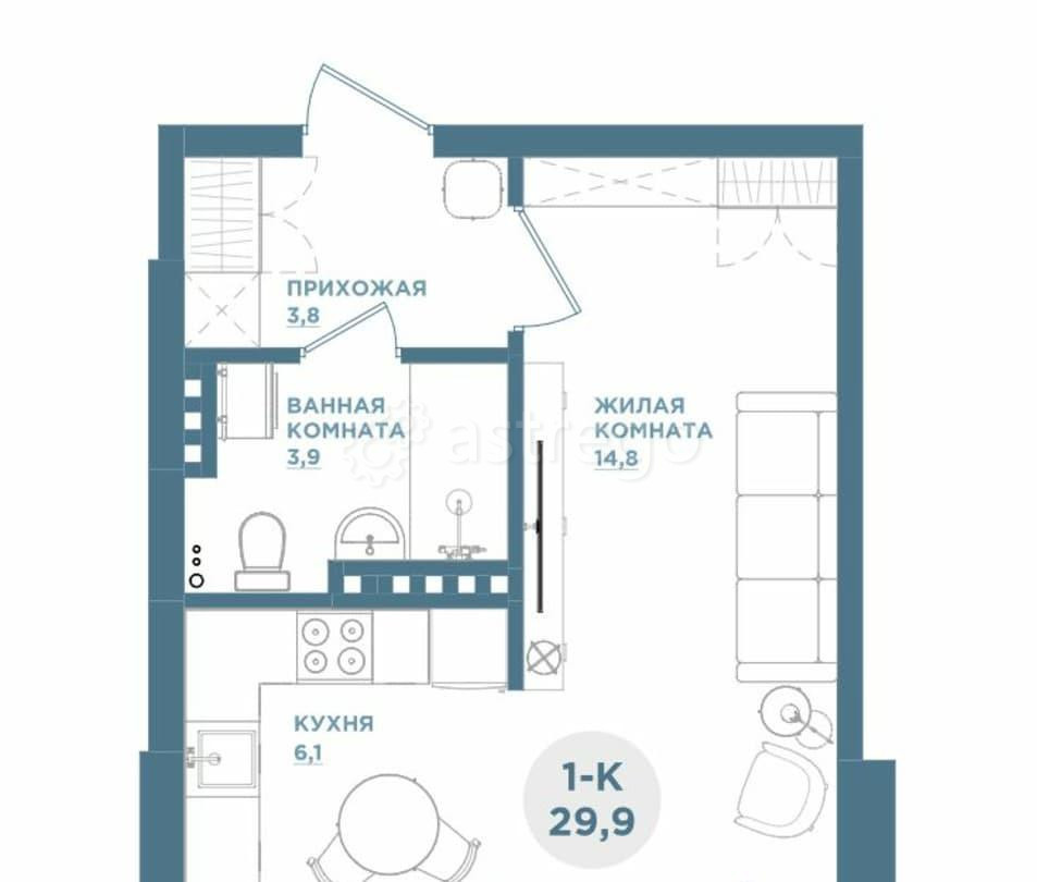 1-комн. квартира, 29.8 м2, 10/19 эт. Красноярск - изображение 1
