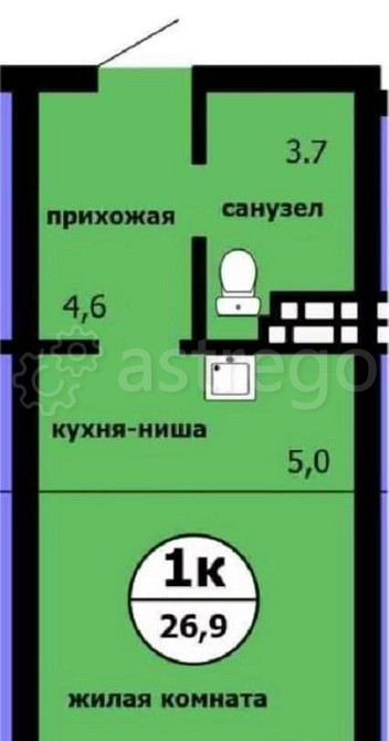 Студия, 27 м2, 9/9 эт. Красноярск - изображение 1