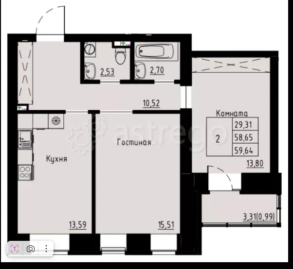 Продам 2-комн. квартиру, 59.64 м2, 2/8 этаж Красноярск - изображение 1