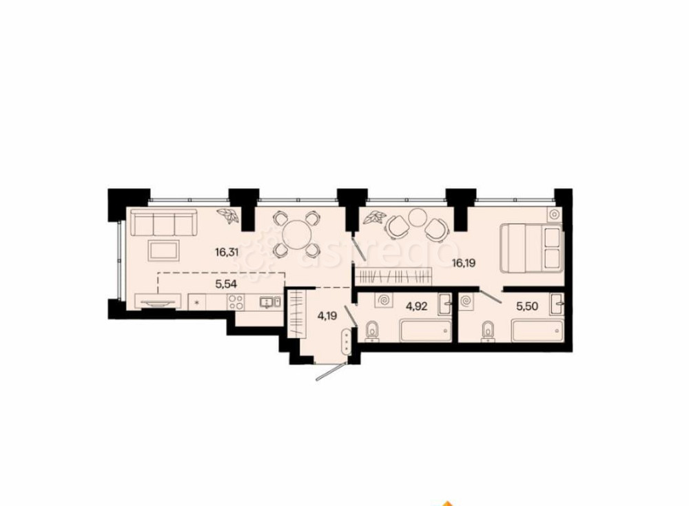 2-комн. квартира, 52.65 м2, 4/31 эт. Уфа - изображение 1