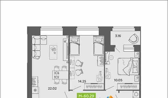 2-комн. квартира, 60.29 м2, 7/11 эт. Архангельск