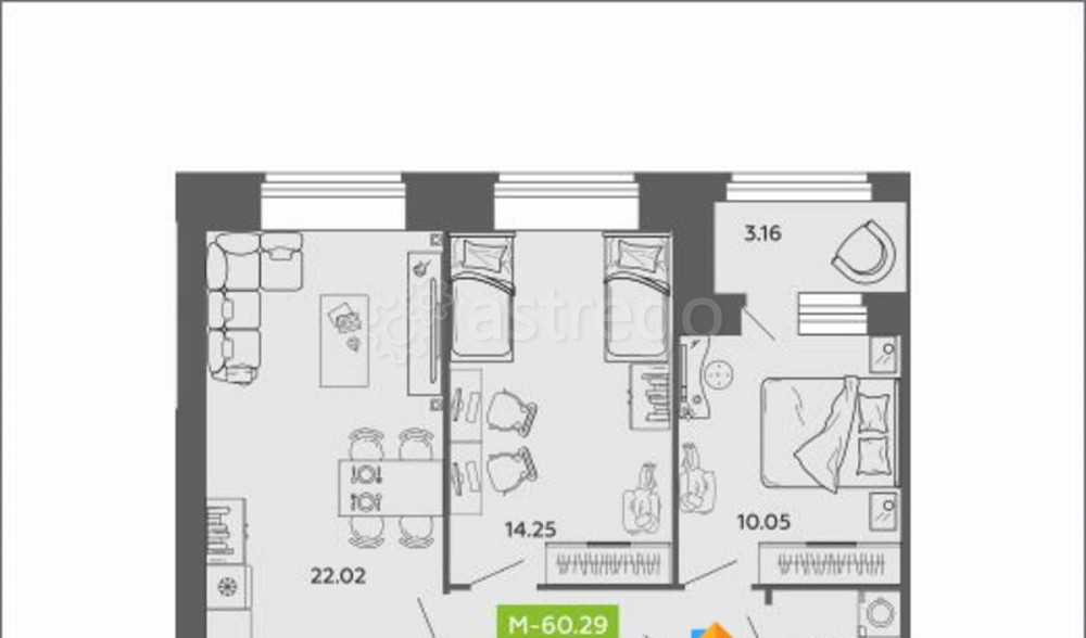 2-комн. квартира, 60.29 м2, 7/11 эт. Архангельск - изображение 2