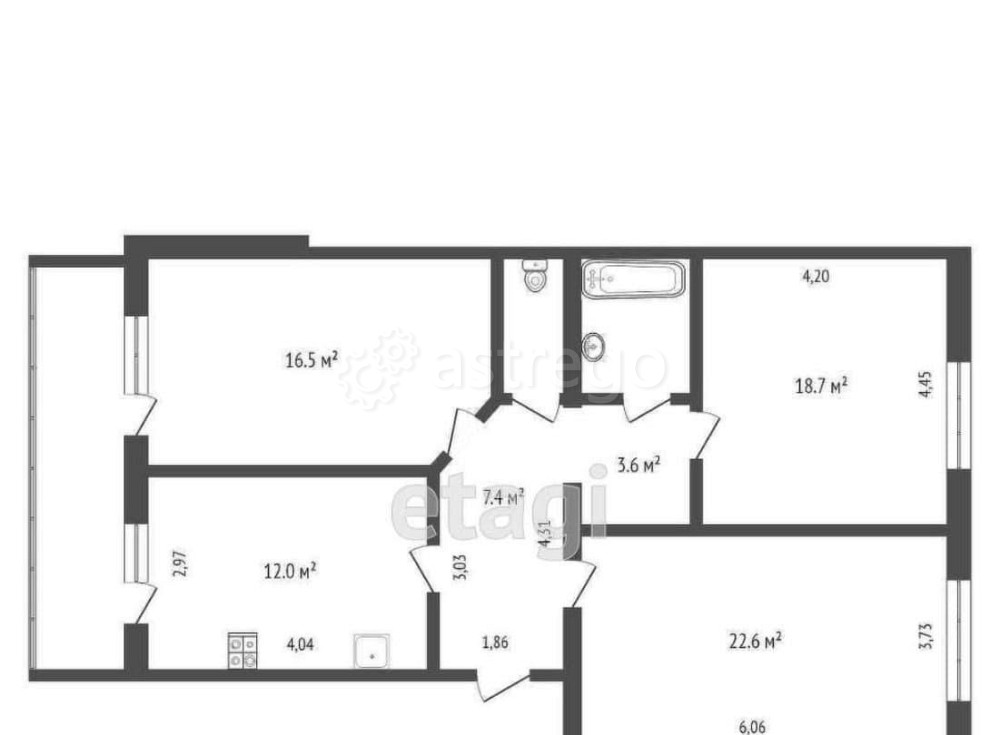 3-комн. квартира, 86.4 м2, 5/5 эт. Котлас - изображение 6