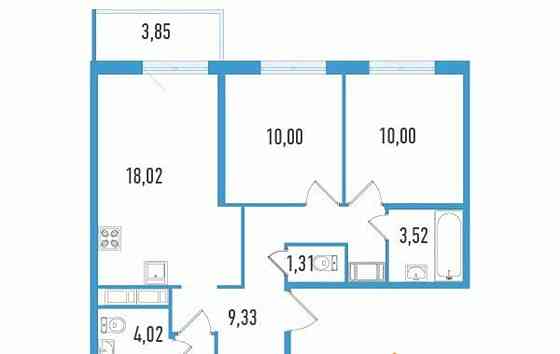 3-комн. квартира, 69.38 м2, 5/12 эт. Санкт-Петербург
