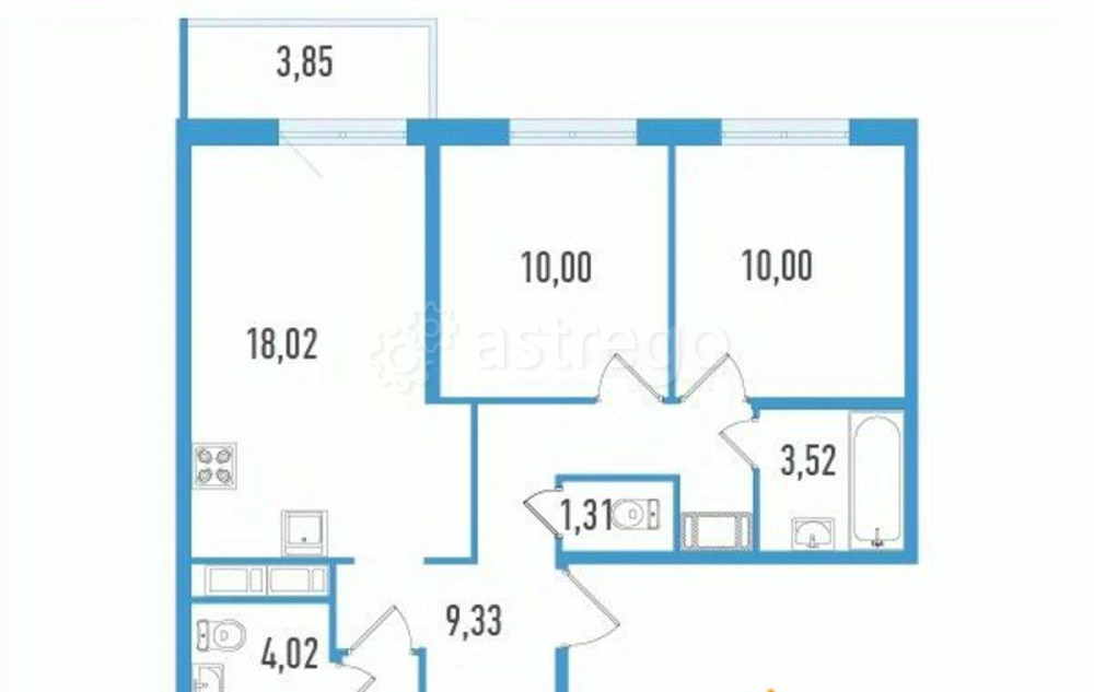 3-комн. квартира, 69.38 м2, 5/12 эт. Санкт-Петербург - изображение 1