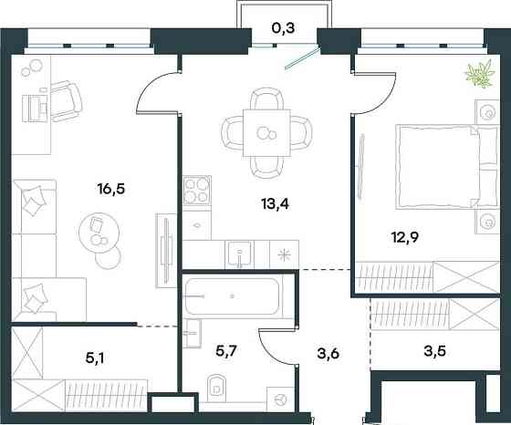 2-комн. квартира, 61 м2, 2/40 эт. Москва