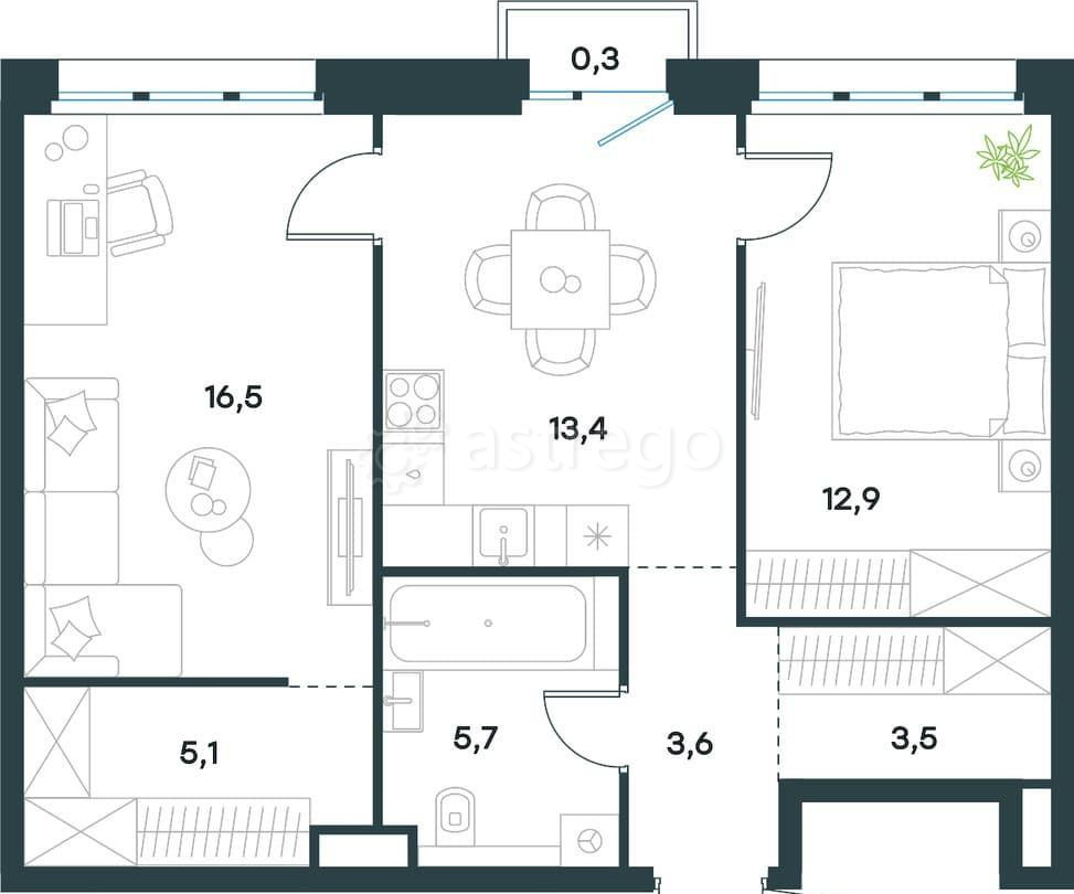 2-комн. квартира, 61 м2, 2/40 эт. Москва - изображение 1