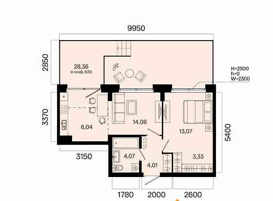 2-комн. квартира, 53.11 м2, 1/7 эт. Уфа