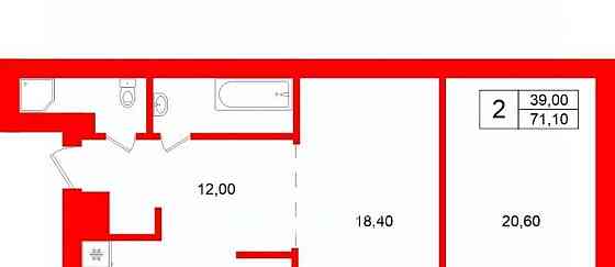 2-комн. квартира, 71.1 м2, 3/4 эт. Санкт-Петербург