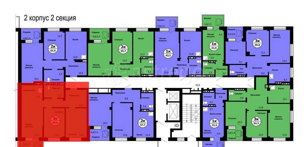 3-комн. квартира, 69.6 м2, 7/19 эт. Красноярск - изображение 8