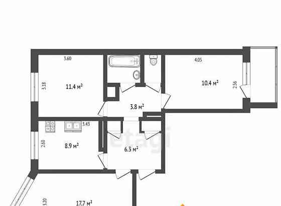 3-комн. квартира, 63.5 м2, 1/9 эт. Архангельск
