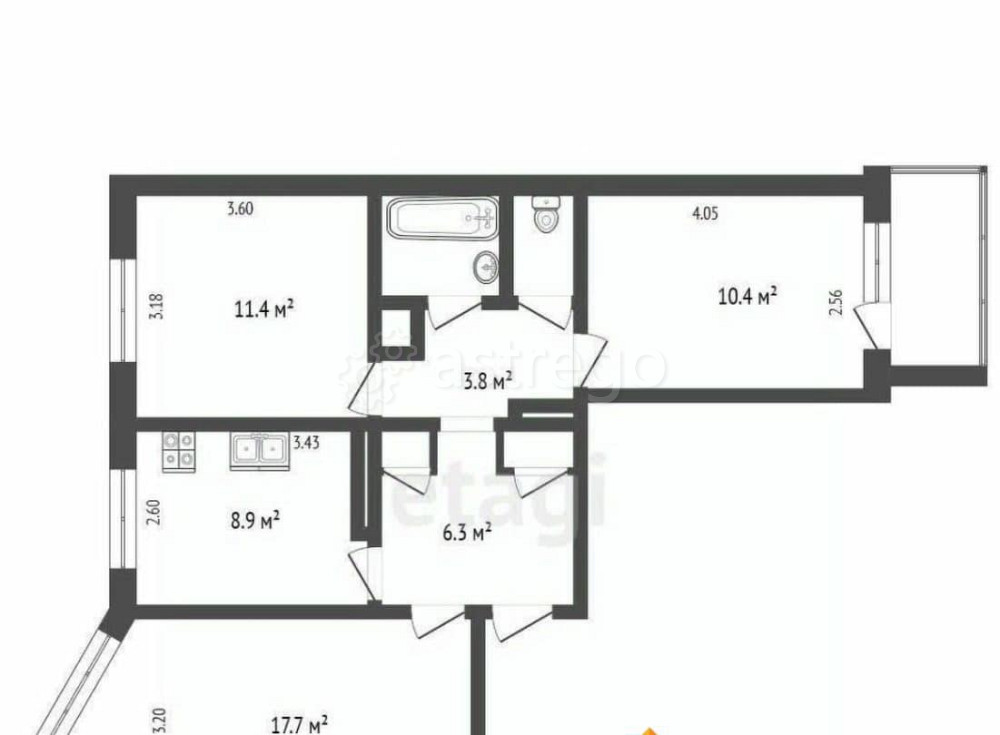 3-комн. квартира, 63.5 м2, 1/9 эт. Архангельск - изображение 4