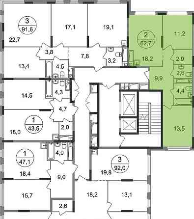 2-комн. квартира, 62 м2, 5/17 эт. Москва