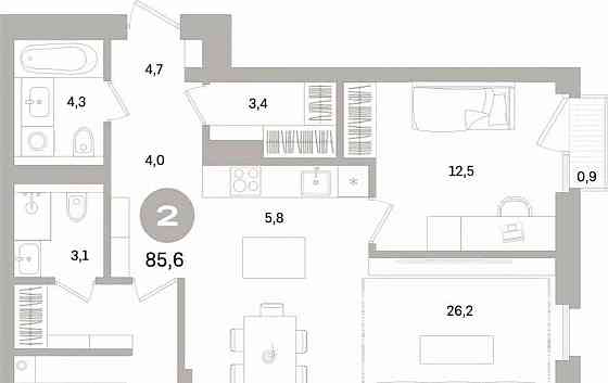 2-комн. квартира, 85.59 м2, 10/15 эт. Санкт-Петербург