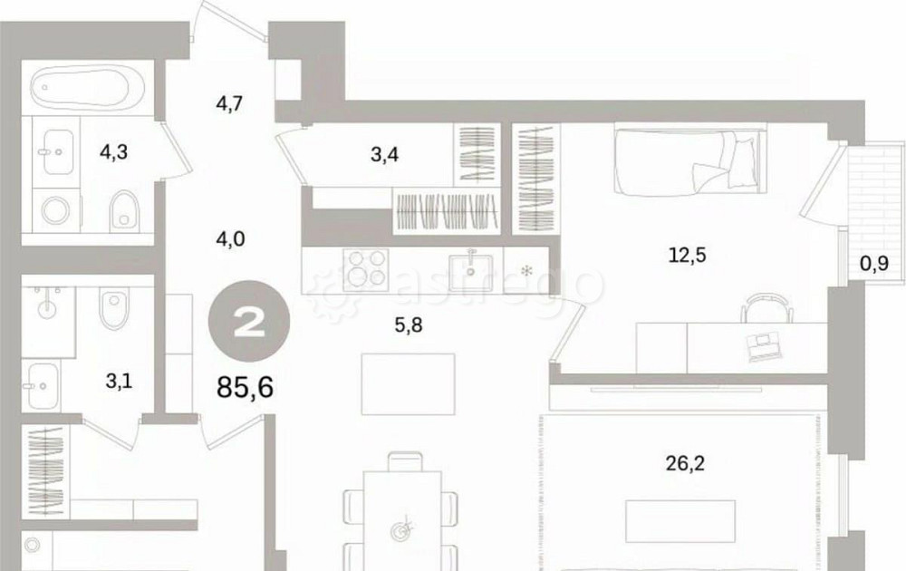 2-комн. квартира, 85.59 м2, 10/15 эт. Санкт-Петербург - изображение 1