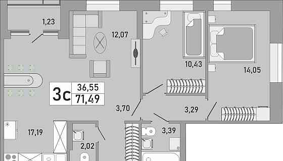 2-комн. квартира, 71.49 м2, 13/24 эт. Уфа