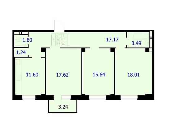 3-комн. квартира, 87.34 м2, 5/9 эт. Красноярск