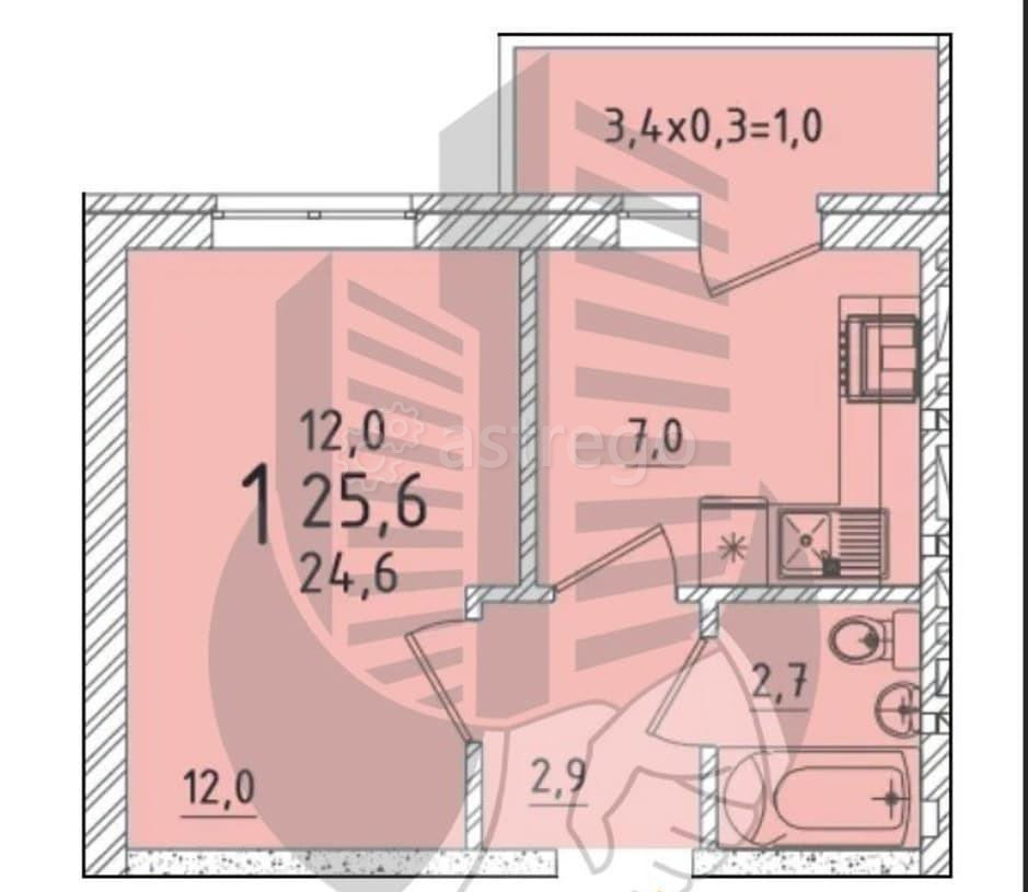 Студия, 26 м, 1/5 эт. Новая Адыгея - изображение 2