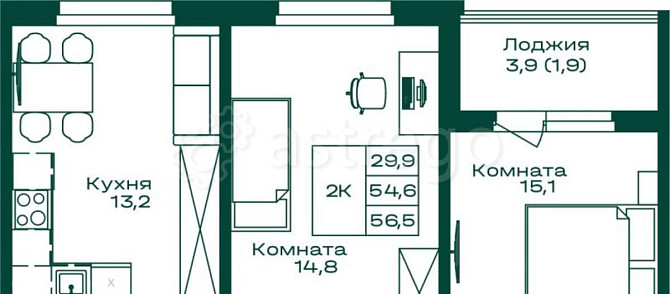 2-комн. квартира, 56.5 м2, 6/8 эт. Майма - изображение 1