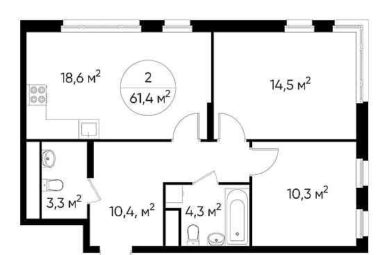 2-комн. квартира, 61 м2, 3/17 эт. Москва
