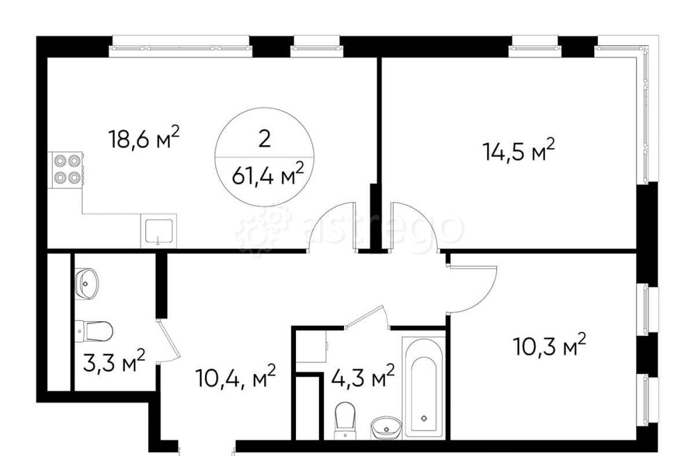 2-комн. квартира, 61 м2, 3/17 эт. Москва - изображение 1