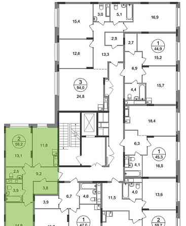 2-комн. квартира, 59 м2, 7/17 эт. Москва