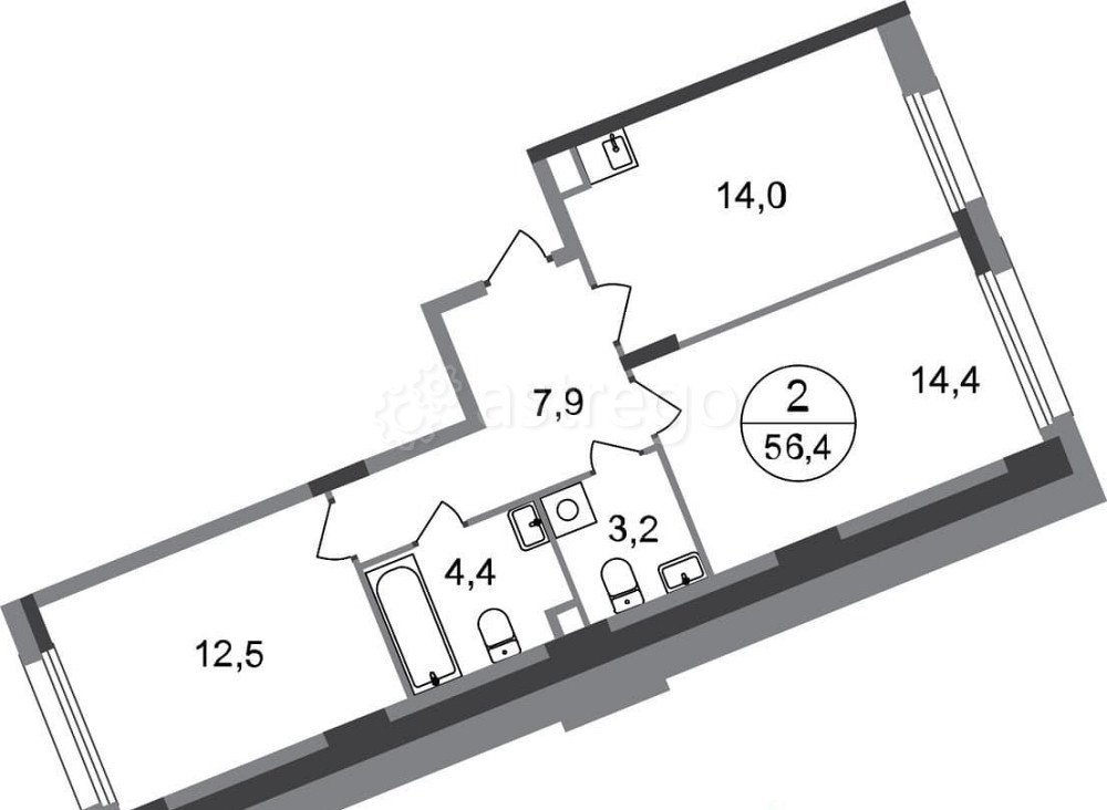 2-комн. квартира, 56 м2, 1/17 эт. Москва - изображение 1