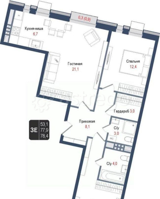 3-комн. квартира, 77.9 м2, 2/8 эт. Королев - изображение 3