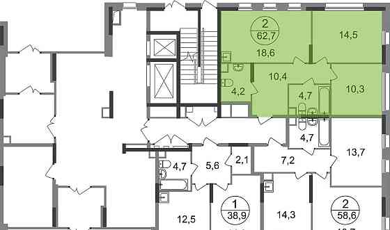 2-комн. квартира, 62 м2, 1/17 эт. Москва