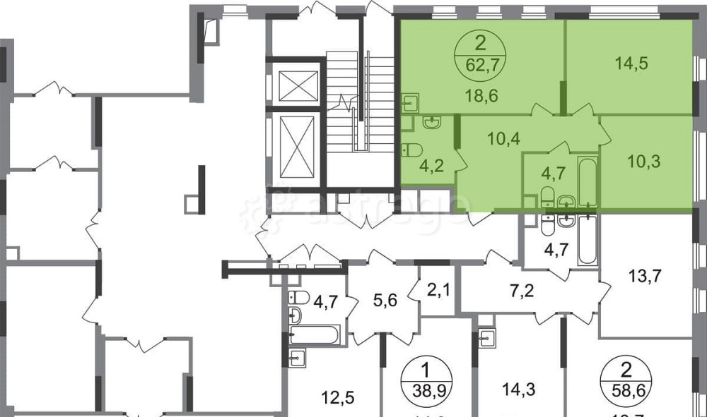 2-комн. квартира, 62 м2, 1/17 эт. Москва - изображение 5