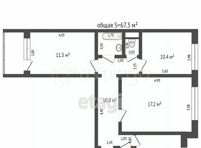 3-комн. квартира, 63.1 м2, 9/10 эт. Бийск - изображение 2
